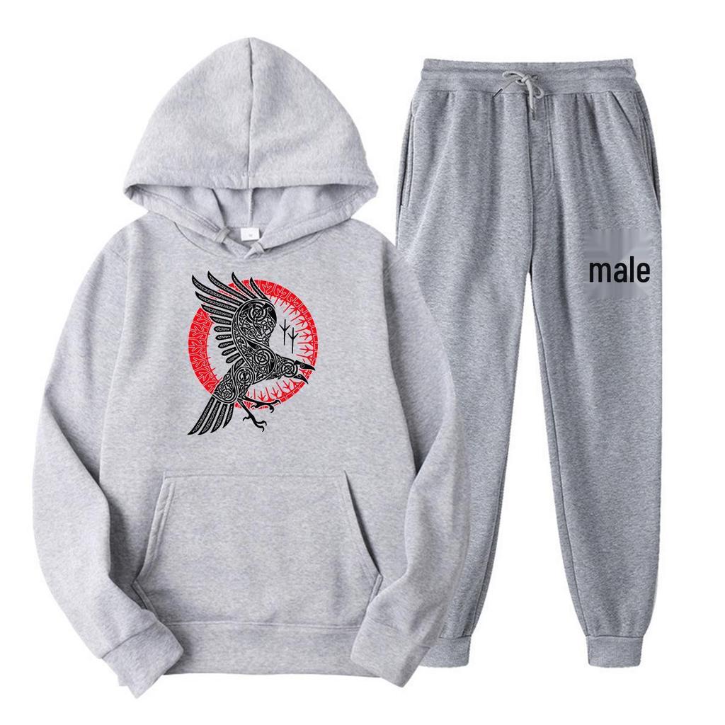 Мужской весенний комплект с худи и брюками Viking Legend - Подростковый и студенческий стиль американских сериалов