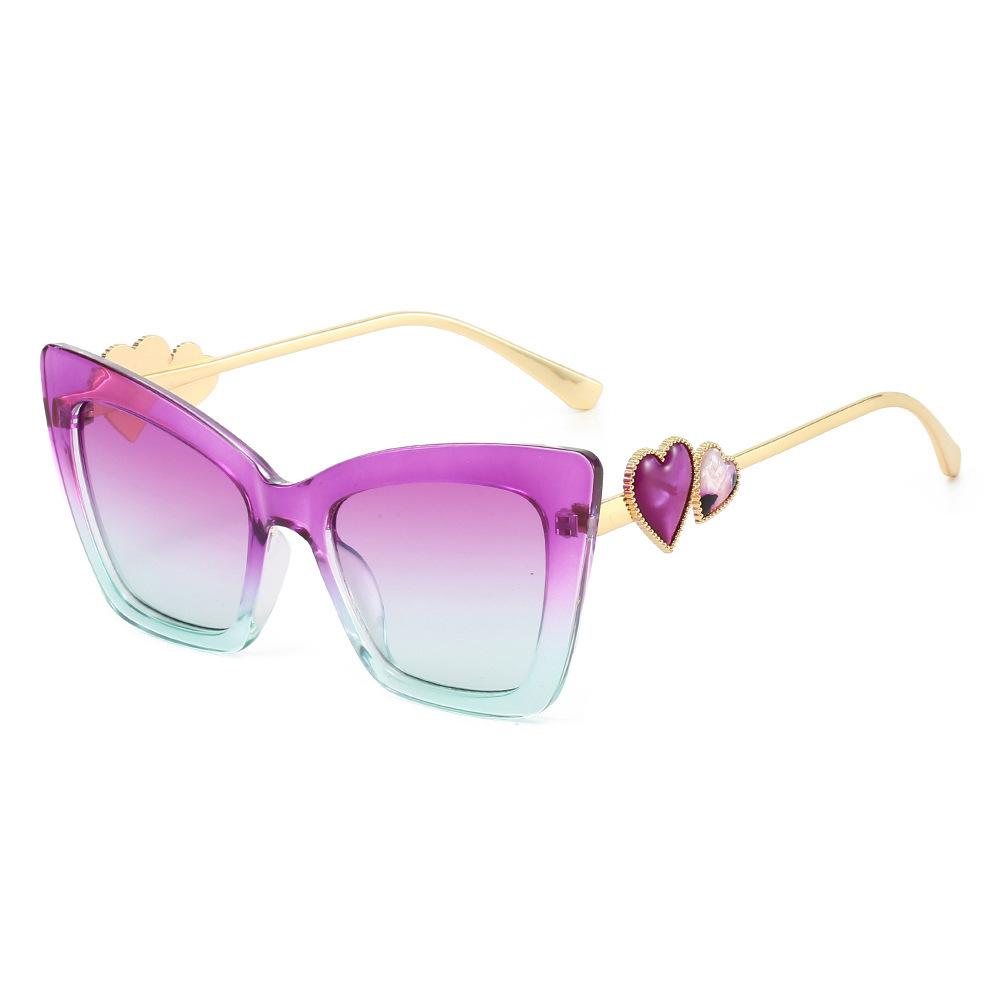 New fashion double heart cat eye large frame sunglasses ins personalized casual versatile outdoor UV protection sunglasses tide