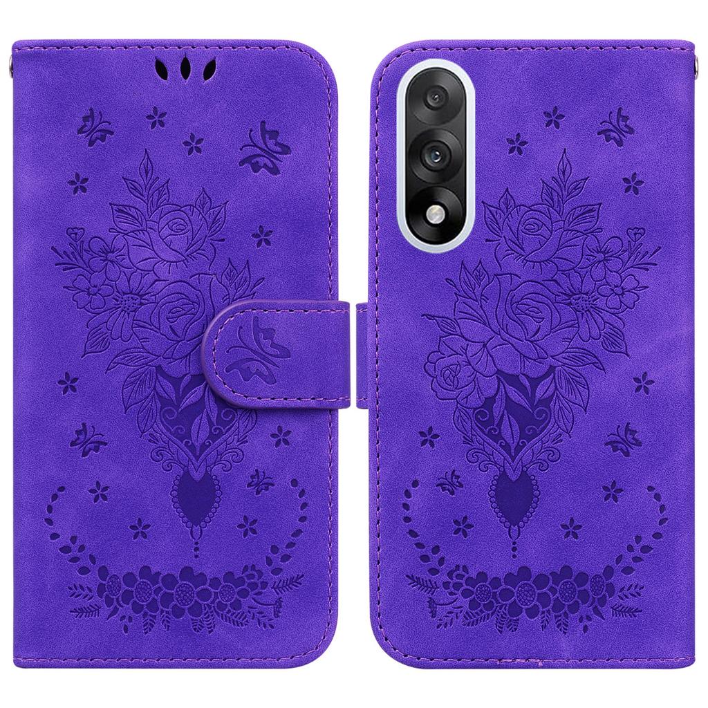 For OnePlus Nord 5 5G Case Butterfly Flower Imprint PU Leather Wallet Phone Cover with Strap