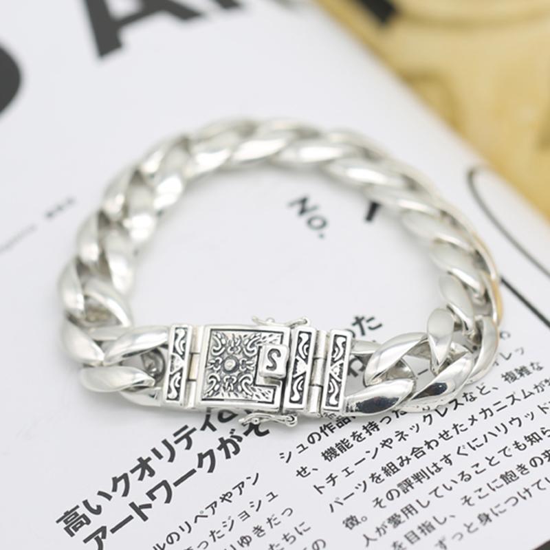 Новый изысканный серебряный мужской браслет, глянцевый властный китайский стиль, ретро креативный простой ювелирный аксессуар для пары