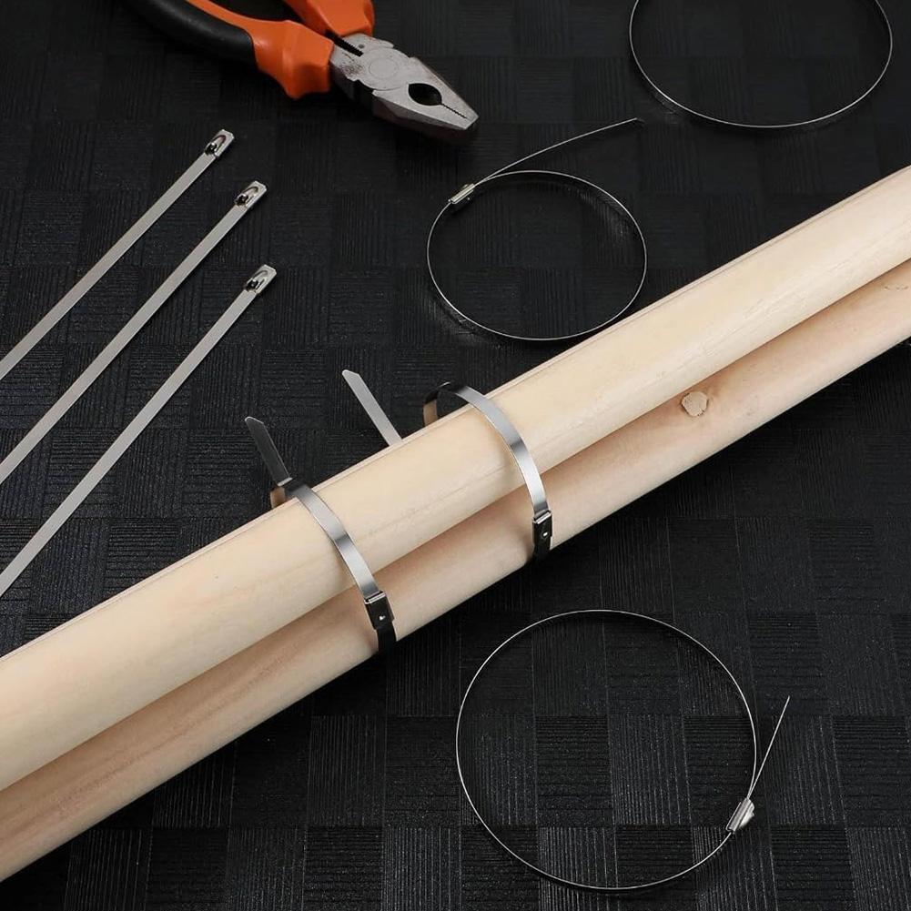 100 шт. стяжек из нержавеющей стали, многоцелевые стяжки-застежки-молнии, термостойкие, прочные, стальные ленты, металлические стяжки-застежки-молнии для труб, крыш, кабелей