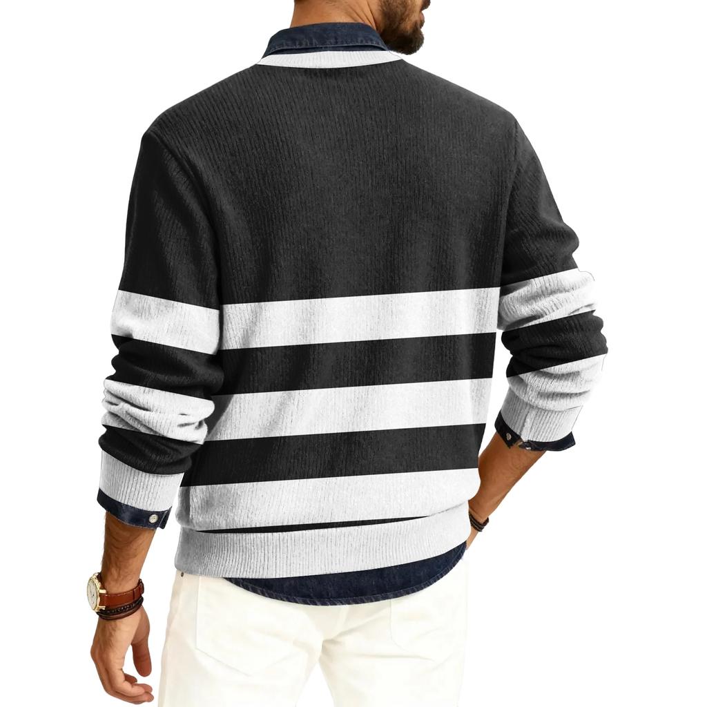 Мужской пуловер с круглым вырезом, длинными рукавами и рубчатой вязкой