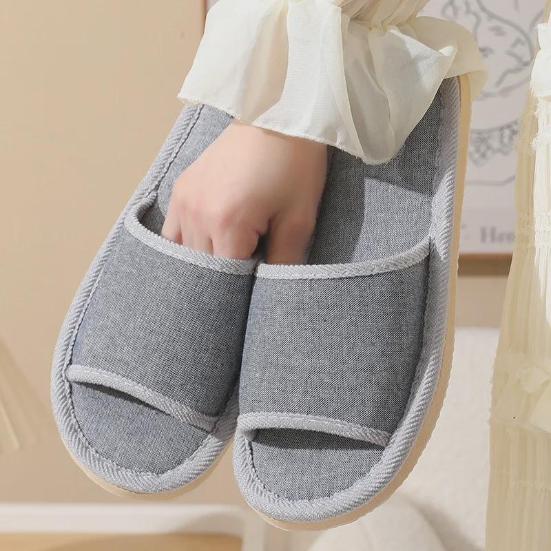 Women's and Men's Cotton Linen Anti-Slip Indoor Slippers for Spring and Autumn