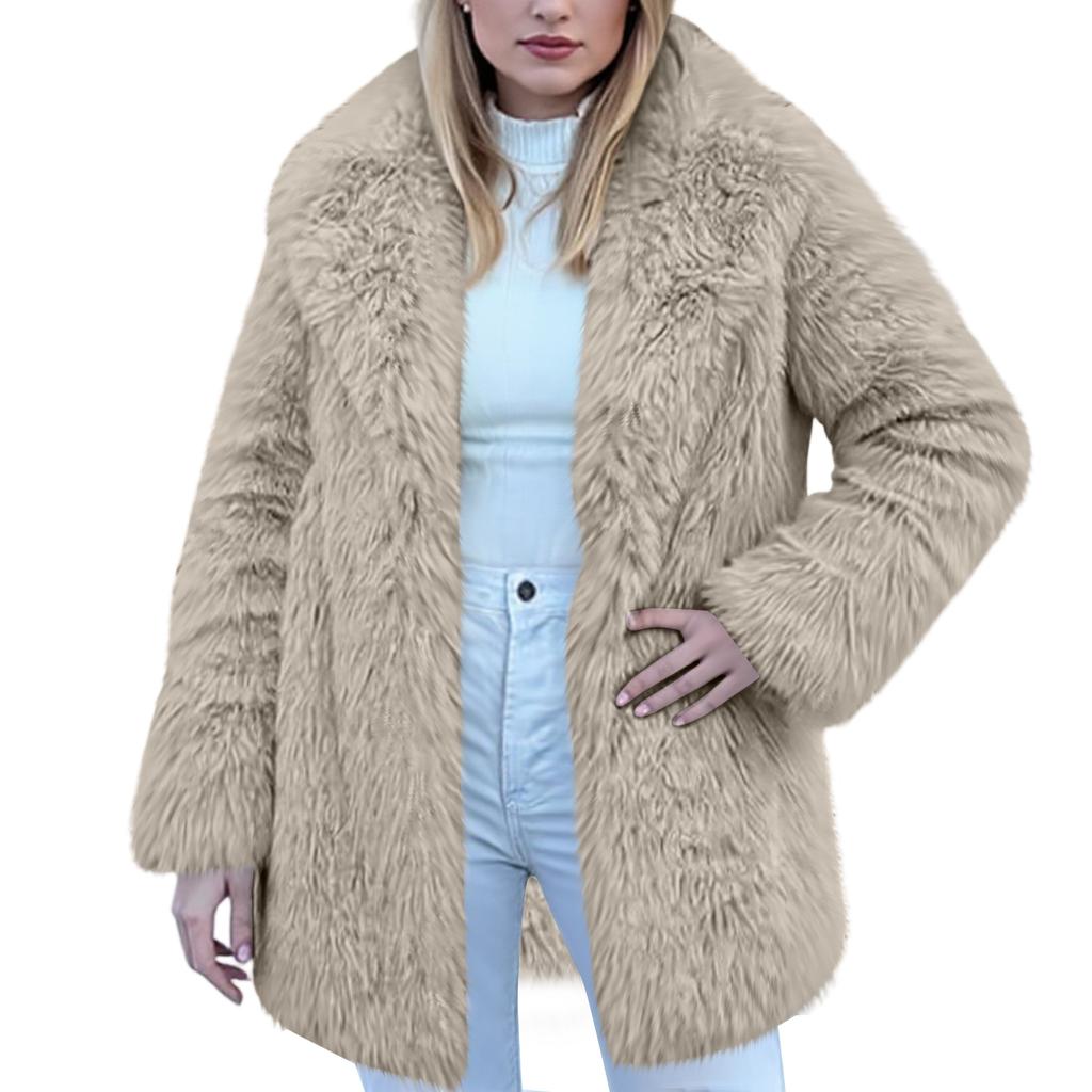 Women's Fashionable Warm Long Sleeve Solid Color Furry Collar Coat