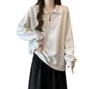 R10righten Pullover Polo Long Loose Cotton Solid Winter Women's Shirt, Sleeve, Half-Zip, Collared, Fit, Blend, Lightweight, Color, Soft, Casual,