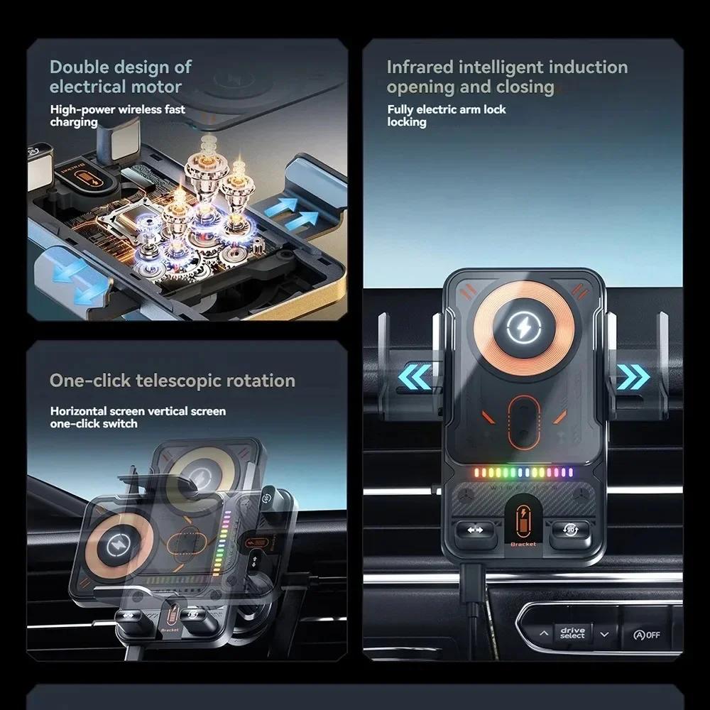 Xiaomi Универсальный автомобильный держатель для телефона с электрическим вращением, открытием/закрытием, 15 Вт беспроводной зарядкой, двойной катушкой, для смартфонов, быстрая зарядка