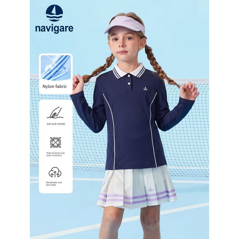 Navigare Italian Small Sailboat Kidsren's Polo Shirt Spring Girls' Long-Sleeved Sun Protection Breathable Sports Top