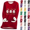 Ladies' Loose And Comfortable Round Neck Christmas Print Thick With Pockets Long Sleeved Top