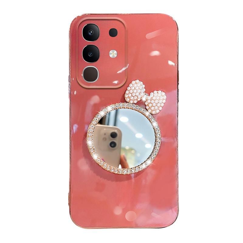 For Vivo iqoo Z10X Case Soft Plating brick inlaid pearl butterfly makeup mirror Smooth Electroplated For Vivo iqoo Z10X Back Cover