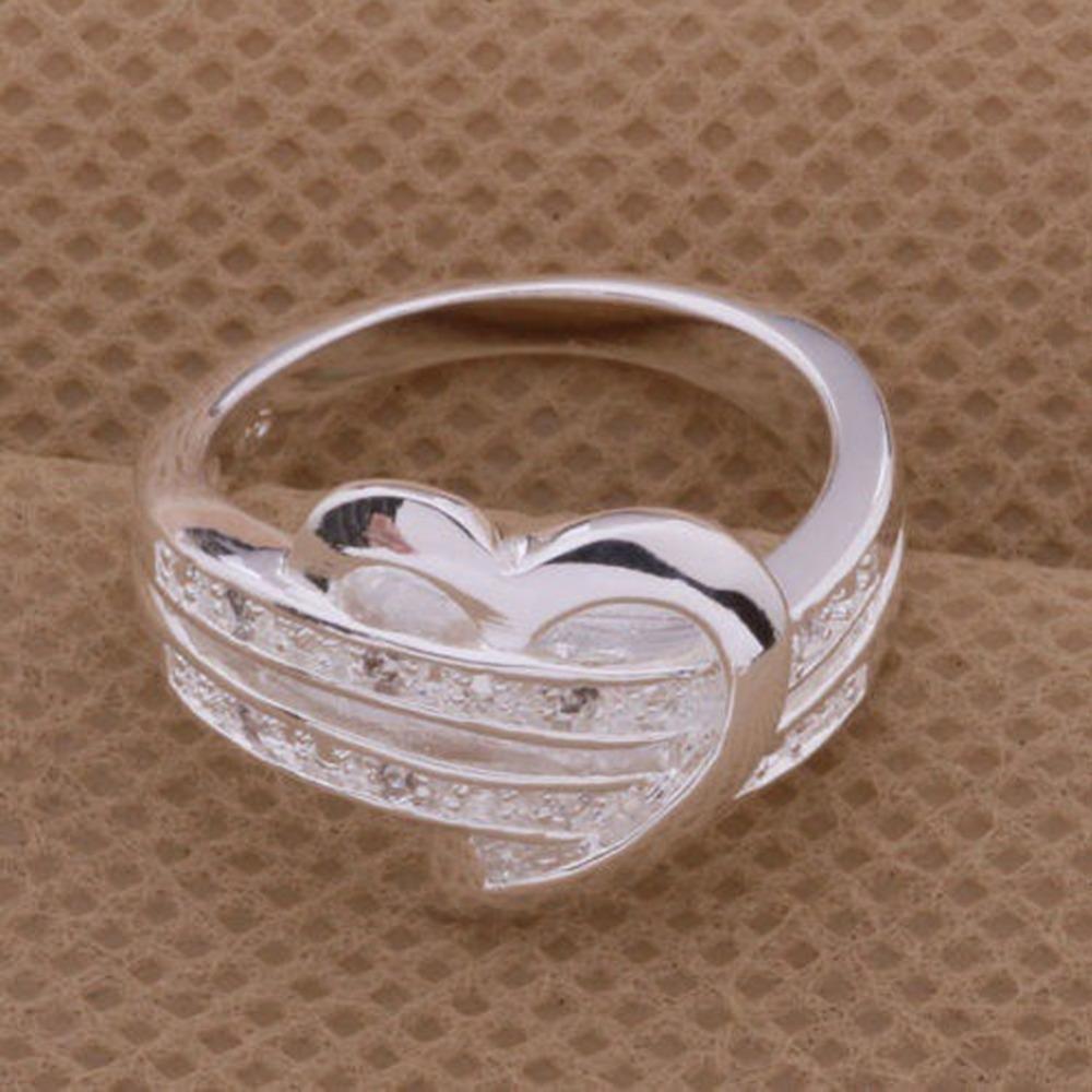 Women Fashion Rings Half Heart-shaped Double Rhinestone Heart Love Ring For Women Wedding Party Gift