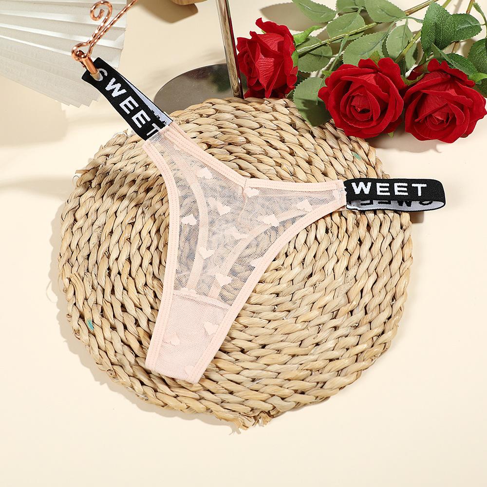 Сексуальные сетчатые стринги для женщин с низкой талией, модные бесшовные спортивные трусики с буквенным принтом, нижнее белье SL