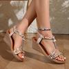 Модная обувь для женщин Новые летние женские босоножки на танкетке Богемные стразы Повседневные сандалии на платформе Женские с открытым носком Уличная пляжная обувь