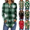 Women's Fashionable Loose-Fit Button-Down Collar Christmas Print Long-Sleeved Top