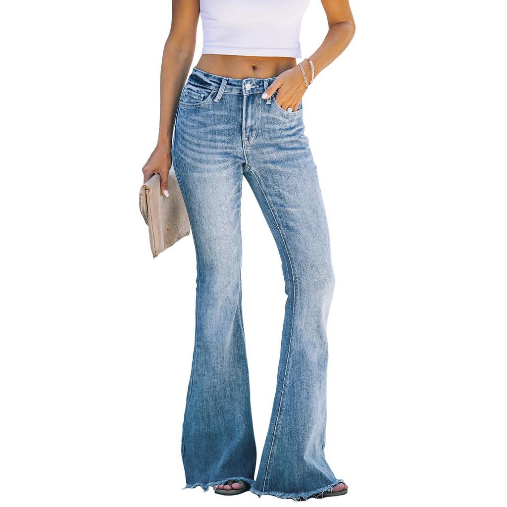 Elastic Flare Straight Leg Women's High Waist Jeans