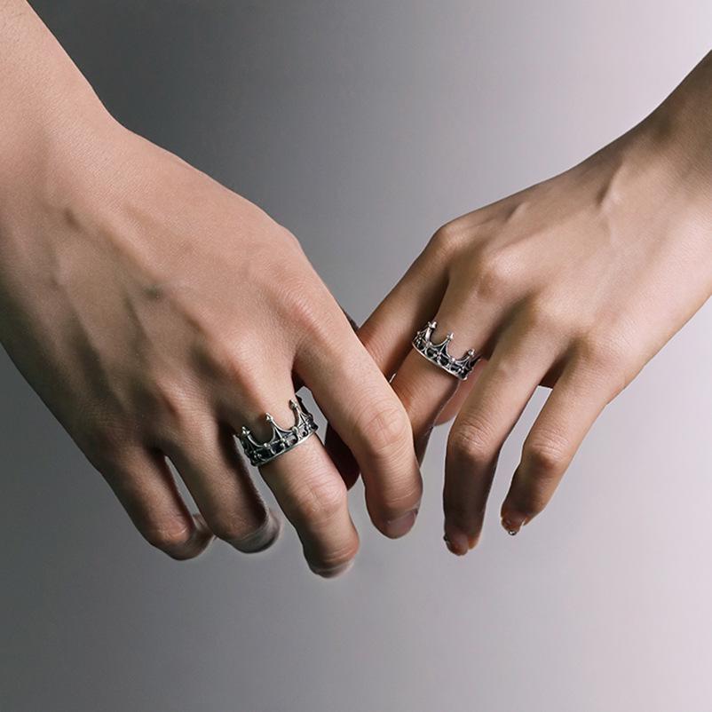 Пара колец унисекс в стиле ретро «Темная корона»: Регулируемый европейский и американский стиль