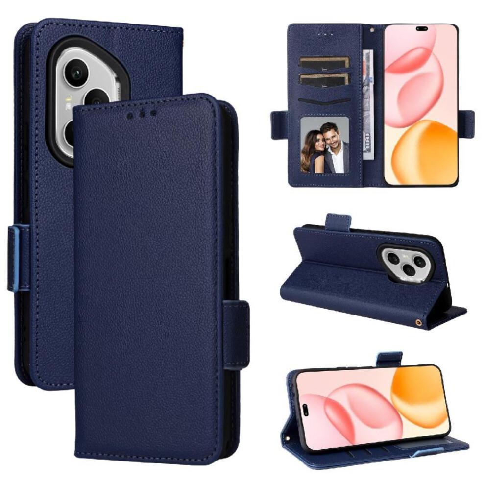 (Blue) Flip Case for Honor 400 Pro Magnetic Card Slots Holder Wallet Pu Leather Side Buckle