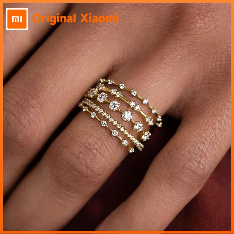 Xiaomi Huitan Multi-layer Shiny Cubic Zirconia Ring for Women Gorgeous Party Statement Luxury Wedding Elegant Fashion Jewelry for Gift