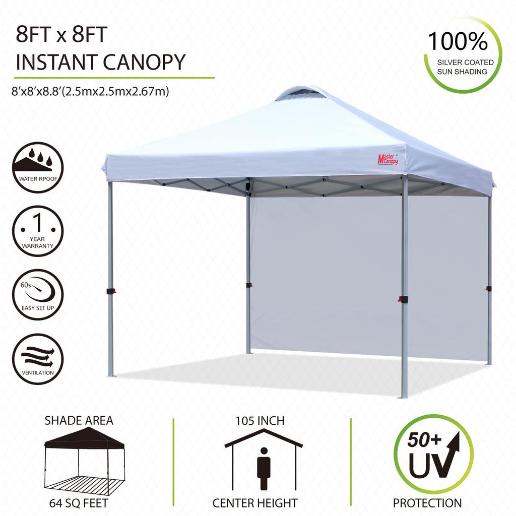 MASTERCANOPY Tarp Set of 1 Side Steel Water UV Use Weight Bag One-Touch Tent, Sheet, 2M/2.5M/3M, 3-Level Adjustment, Frame, Wind-Resistant