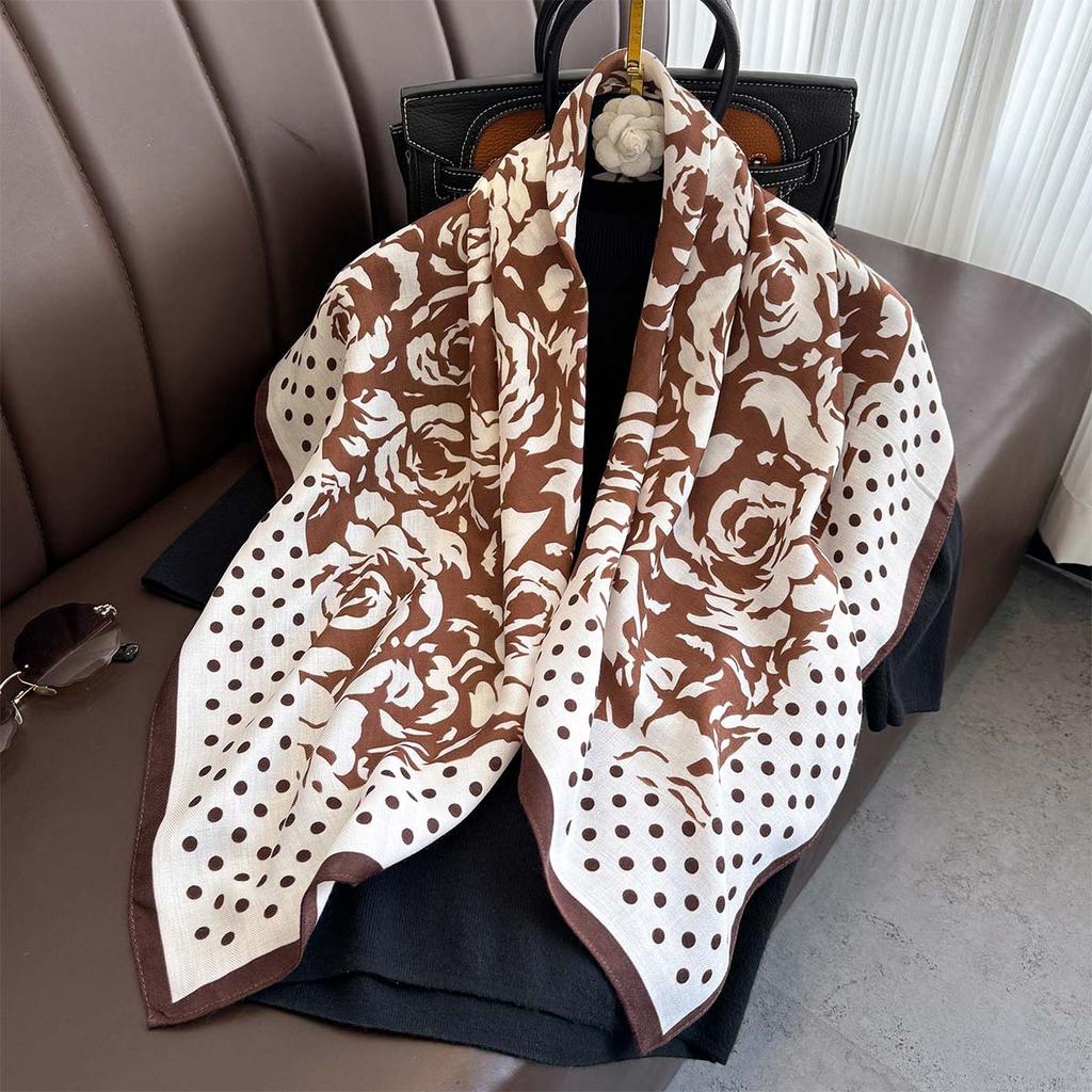 Polka Dot Small Fragrant Camellia Scarf Light Luxury Temperament Decorative Scarf Neck Protection Scarf Big Shawl Versatile Trendy