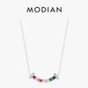 925 Sterling Silver Smile Square Rainbow Colorful Zirconia Pendant Necklace Fashion Neck Chain For Women Fine Jewelry