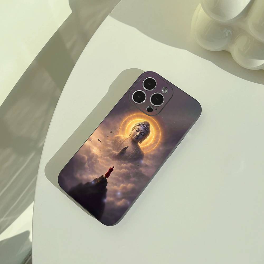 Чехол для телефона Будда Шакьямуни для iPhone 17,16,15,14,13,12,11 Pro Max, Легкий и практичный Мягкий черный чехол