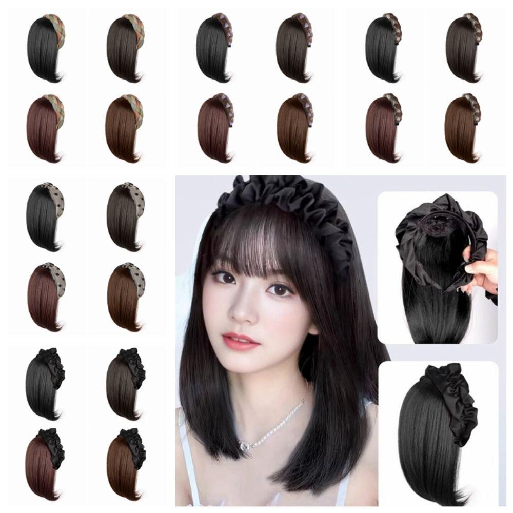 Синтетический полуободок парик корейский стиль женский обруч для волос короткий прямой парик на ободке женский