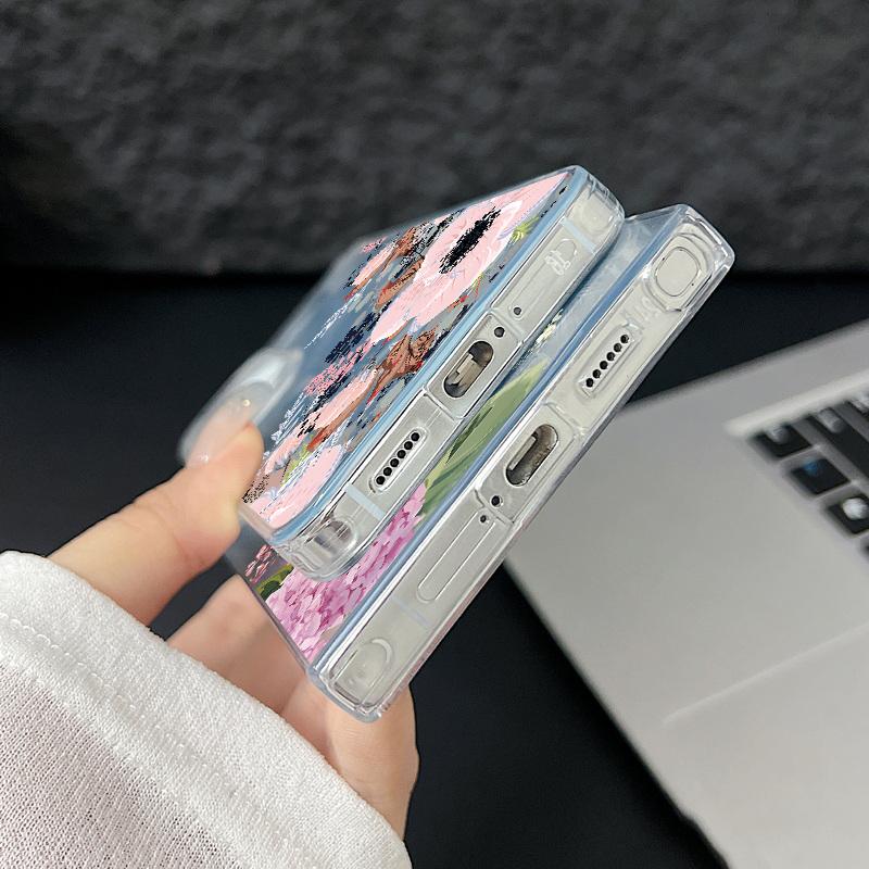 Тонкий чехол для телефона с цветочным узором и перьями для Samsung S25 Ultra S24 FE S23 A56 A36 A16 A55 TPU, ударопрочный, с мягким краем, блестящий, жесткий, из поликарбоната, задняя крышка