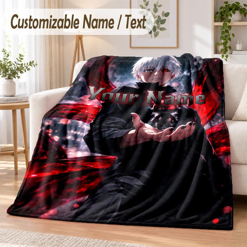 Tokyo Ghoul Custom Name Flannel Throw Blanket Soft Warm for Sofa Bed Indoor Home Use