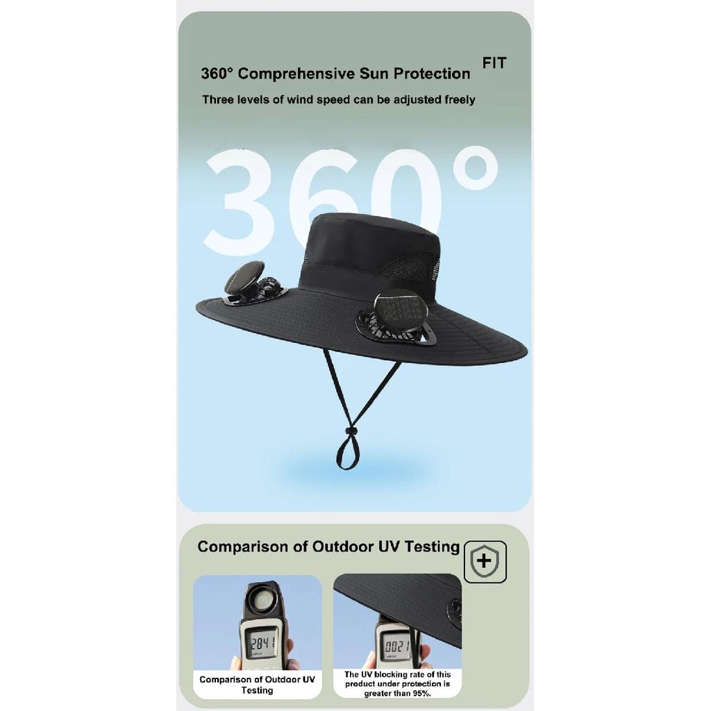 Outdoor solar-powered fan hat, breathable fishing sun hat, with adjustable fan direction and wind speed function