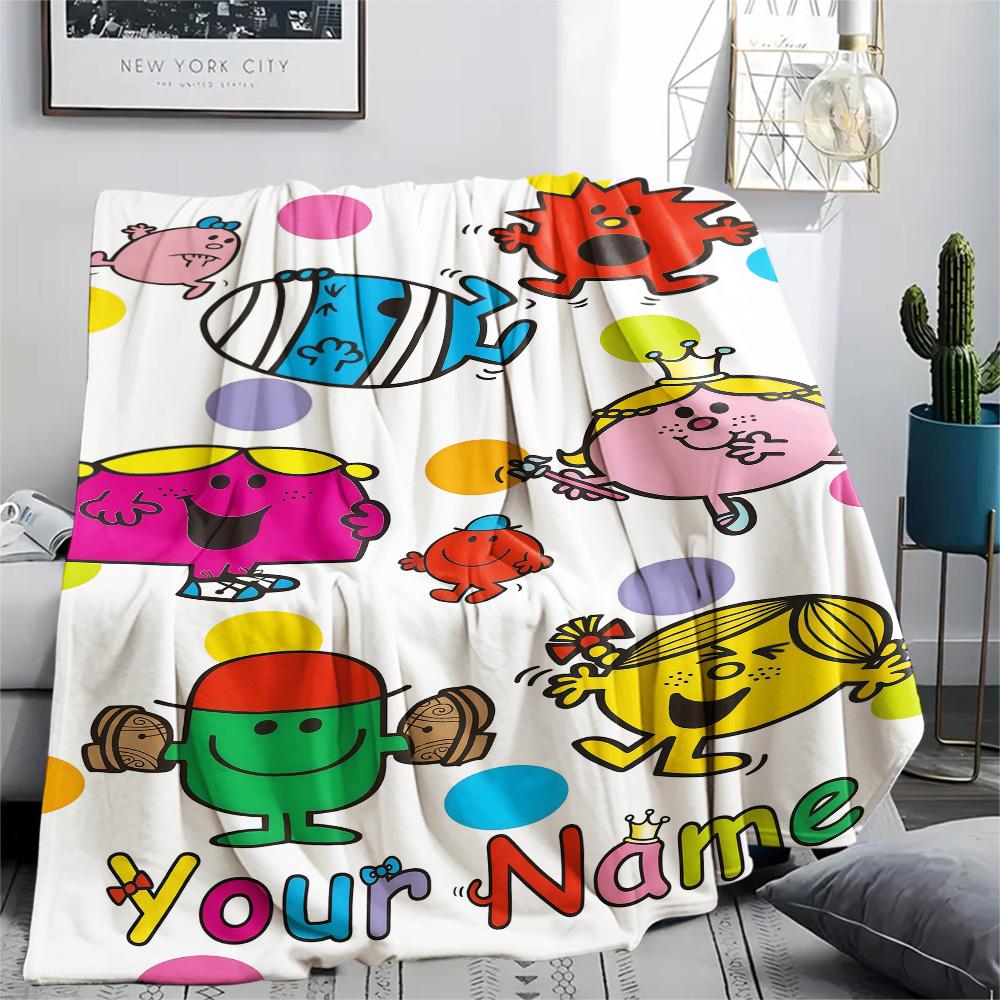 1PC Custom Name Mr. Men Little Miss Patterned Flannel Blanket Suitable For All Seasons for Home Decor Warmth and Comfort Gifts Holiday Present -HE160