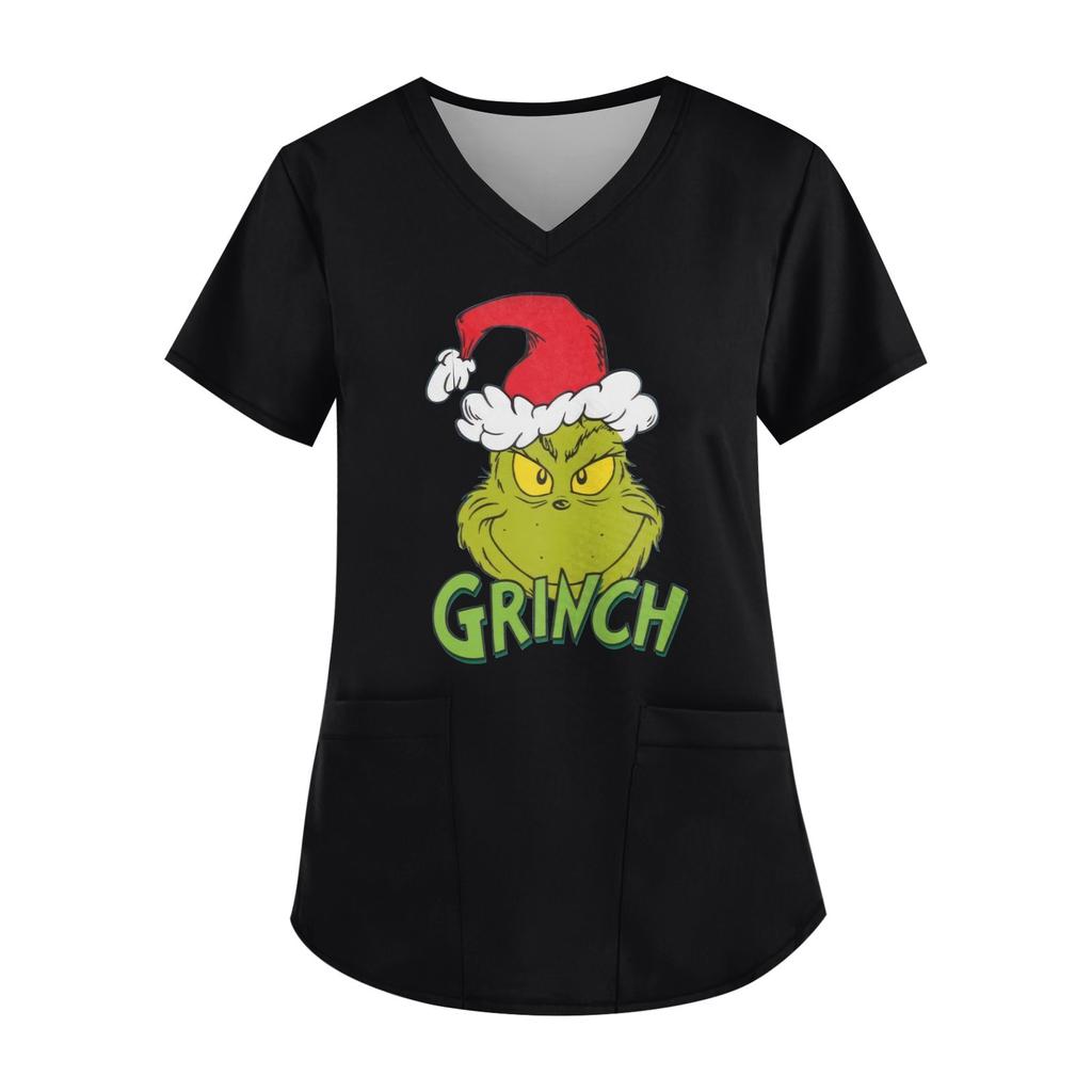 Плюс Размер Печатный Рабочий Униформа Топы Для Женщин Крест V-образный вырез Печати Короткий Рукав Забавные Футболки Рабочая Одежда Футболка С Карманами