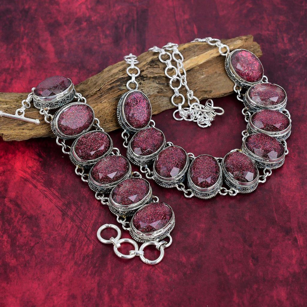 Pink Triplet Opal Gemstone Necklace, Handmade 925 Solid Sterling Silver Jewelry, Unique Bracelet & Necklace Jewelry Set