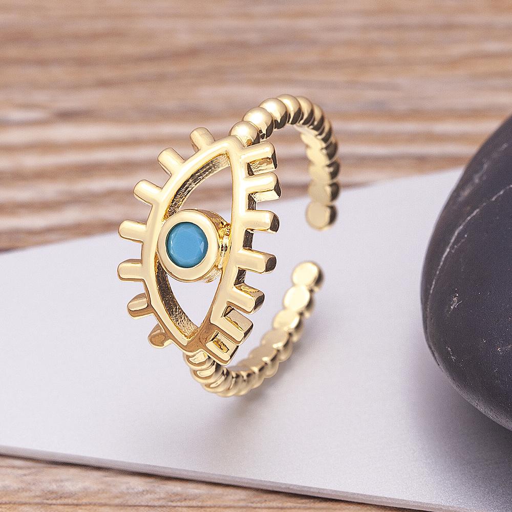 Fashion Bohemian Lucky Turkish Evil Eye Rhinestone Open Rings For Women Vintage Boho Adjustable Ring Copper Zircon Party Jewelry