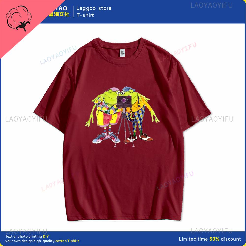 Fun Style Cartoon Frog Print Tshirts for Men and Women Retro Shortsleeved Fashionable Casual Clothes Cotton Daily Wear