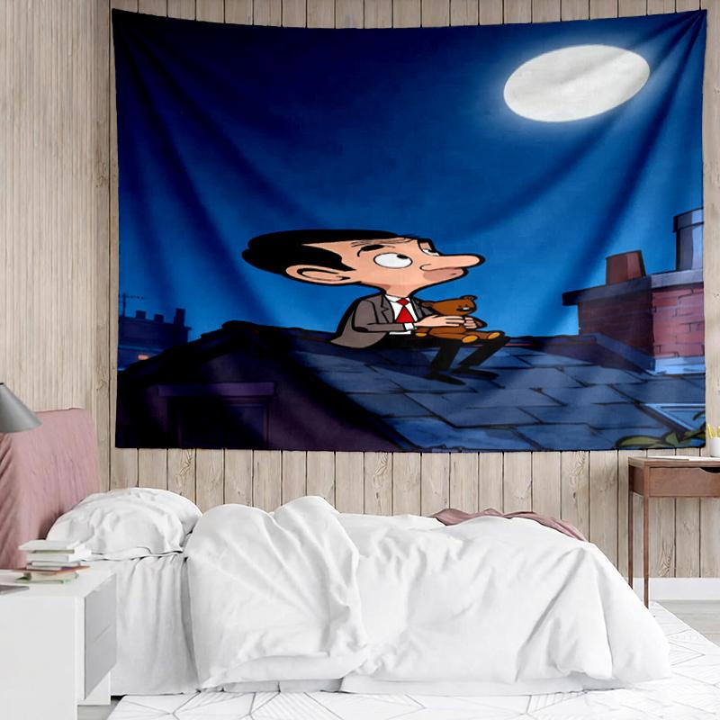 Mr Bean Print Tapestry, Backdrop, Easy Setup, Ideal for Bedroom, Office & Living Room, with Aesthetic Wall Hanging Decor.