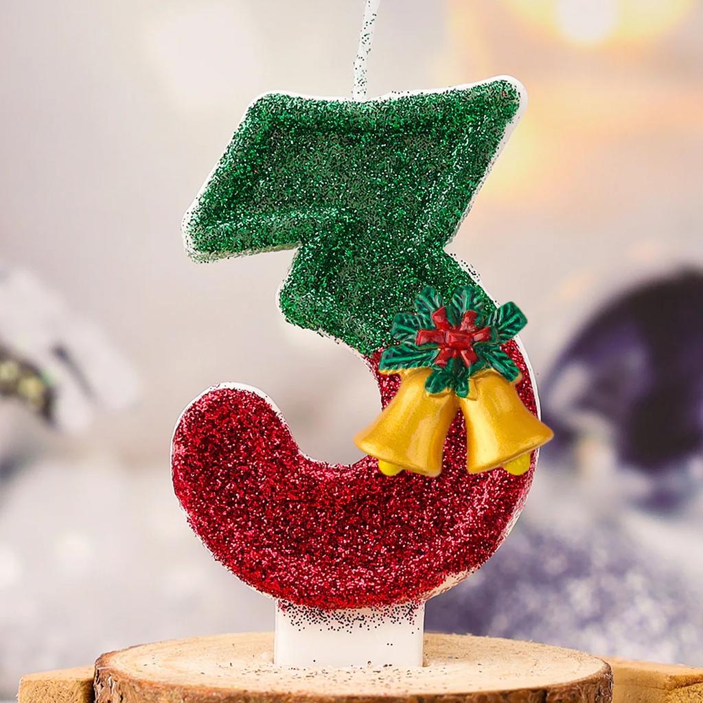 Рождественские Цифровые Свечи для Дня Рождения с Колокольчиком Новогодние Свечи для Украшения Тортов Красные Зеленые