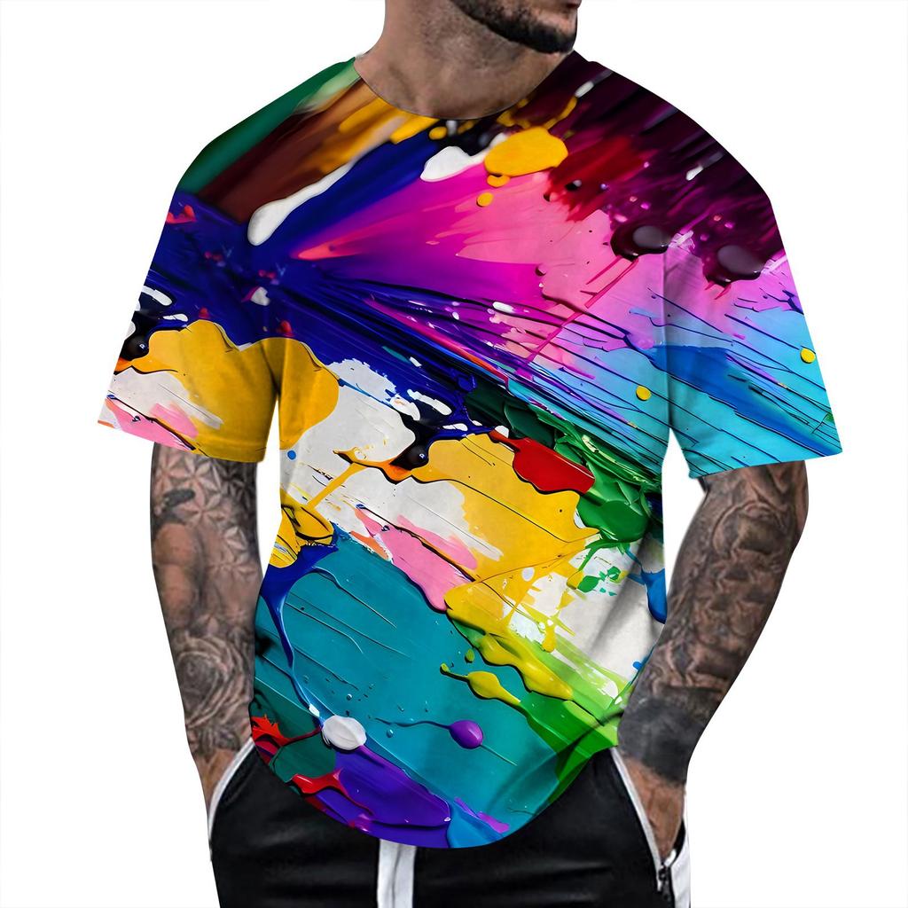 Summer Fun 3D Pattern Tie Dyeing T-shirt Color Painting 3D Printing Men's T-shirt Short Sleeve Top