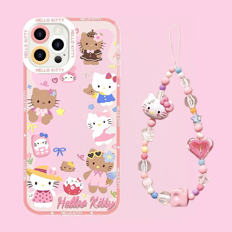 Мультяшный браслет Hello Kitty Чехол-цепочка Для Iphone 17 16 Pro Max 17 Air 15 14 12 13 11 Pro Max X13 Mini 16e 15 Plus Прозрачный чехол