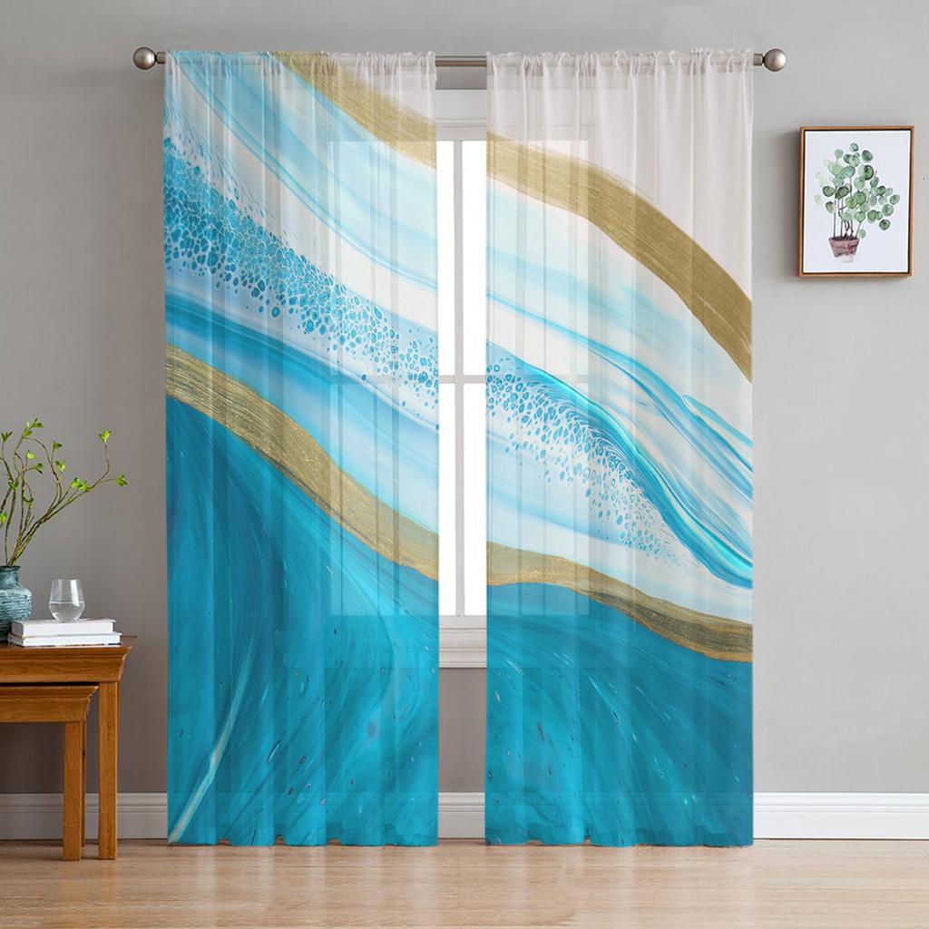 Роскошные Тюлевые Шторы Бирюзовые Градиентные Мраморные Узоры Гостиная Кухня Шифоновая Занавеска Молодежная Спальня Прозрачная Половая Занавеска