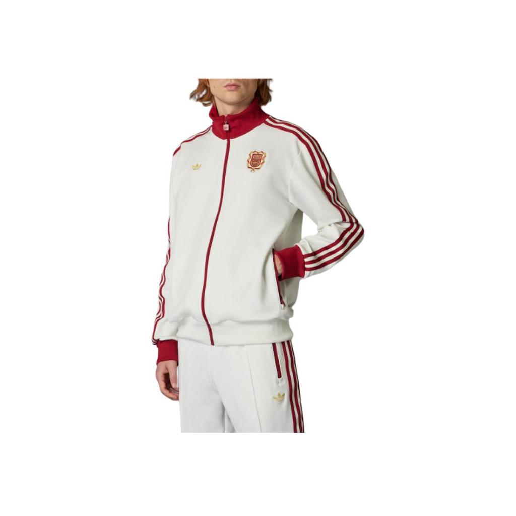 adidas Оригинальная куртка с вышивкой логотипа, приталенного кроя, со стойкой, на молнии, с длинным рукавом, мужская куртка, молочно-белая JF0593