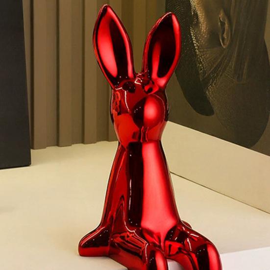 Sitting Bunny Statue Flocking Rabbit Figurine Easter Bunny Ornaments for Living Room Cabinet Home Tabletop Decor