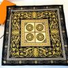 90CM Luxury Brand Flower Totem Manual Hand Rolled Twill Silk Scarf Women Curled Square Scarve Foulard Femme Wrap Bandana Hijab