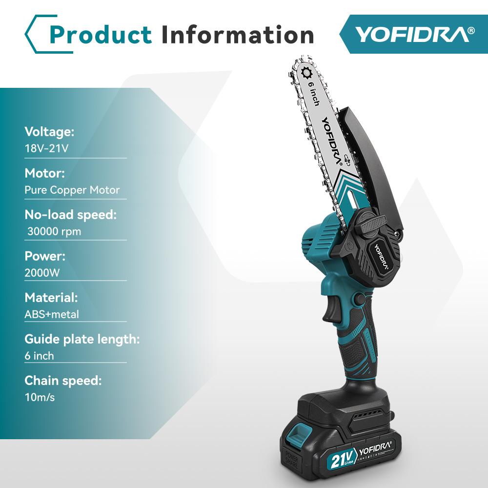 Yofidra 6-дюймовая цепная пила аккумуляторная электрическая пила деревообработка сад резка обрезка цепная пила электроинструмент для аккумулятора Makita 21V штифт