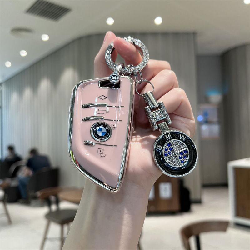 Чехол-оболочка для ключа BMW 5, X3, X5, X1, i3, iX3, 1, X2, 7, X6 с дизайном 'Розовый Алмаз'