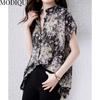 MODIQUE Лето Большие размеры Новые женские свободные винтажные шифоновые тонкие блузки с цветочным принтом Рубашки Пальто Женские повседневные оверсайз с короткими рукавами и v-образным вырезом Футболка