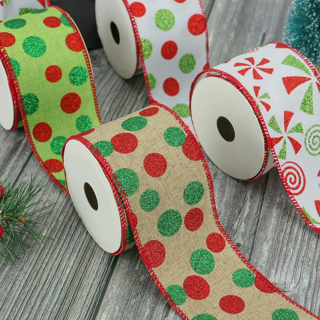 Проволочная рождественская лента, красная зеленая лента в горошек для рождественской елки, для украшения подарков, изготовления бантов, изготовления венков, праздничных рождественских украшений