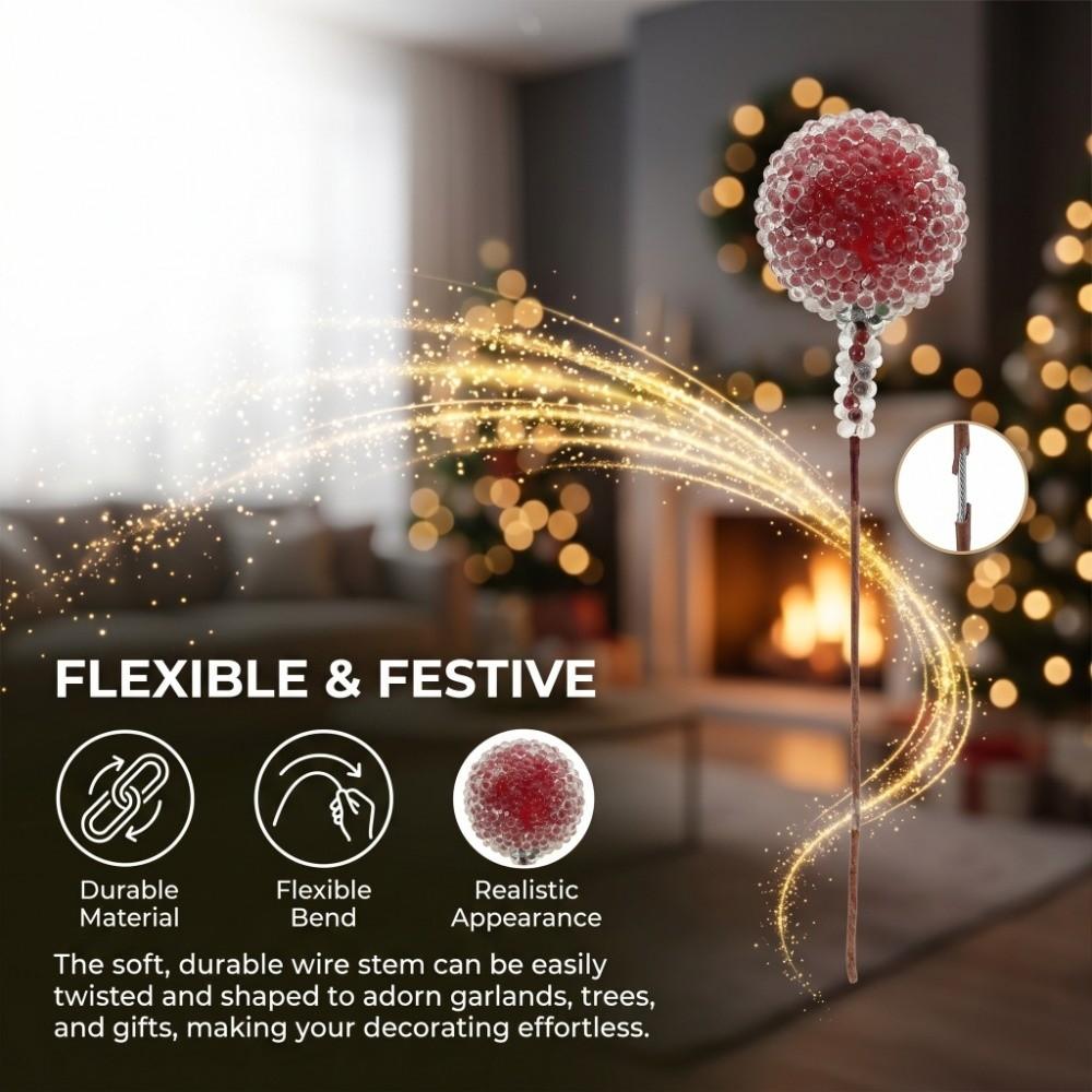 100PCS Realistics Mini Artificial Berry Decor Frosted Red Artificial Holly Berries Glass Bead Fake Berry Wedding