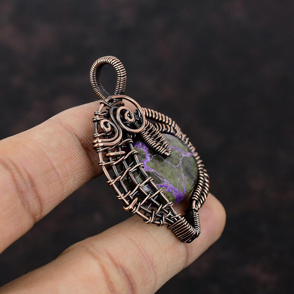 Кулон из пурпурита, украшения, обернутые медной проволокой, кулон из меди ручной работы, ювелирные изделия из драгоценных камней, кулон, обернутый проволокой, подарок для мамы, кулоны в этническом стиле