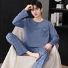 Two Pieces Set Men's Cotton Pajamas Set Long Sleeves Sleeping Top Pant Nightwear Pyjamas Young Boy Pijamas Hombre