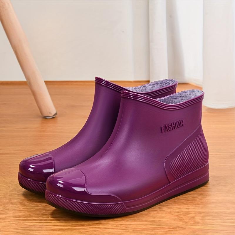 Women's Solid Color Short Waterproof Shoes, Low Top Non-slip Rain Boots, Outdoor Wear Rain Shoes